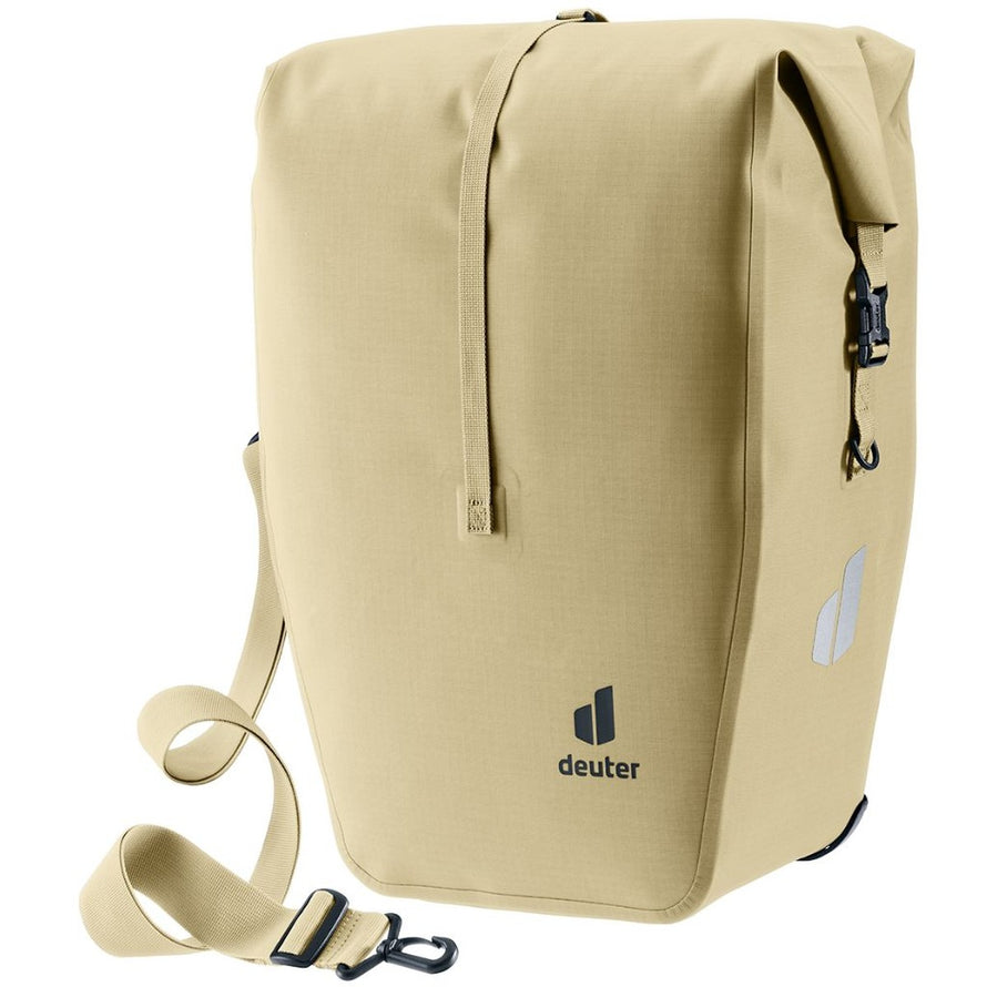 Sacoche arriere velo Deuter Visby couleur sable, impermeable et spacieuse pour cyclistes urbains