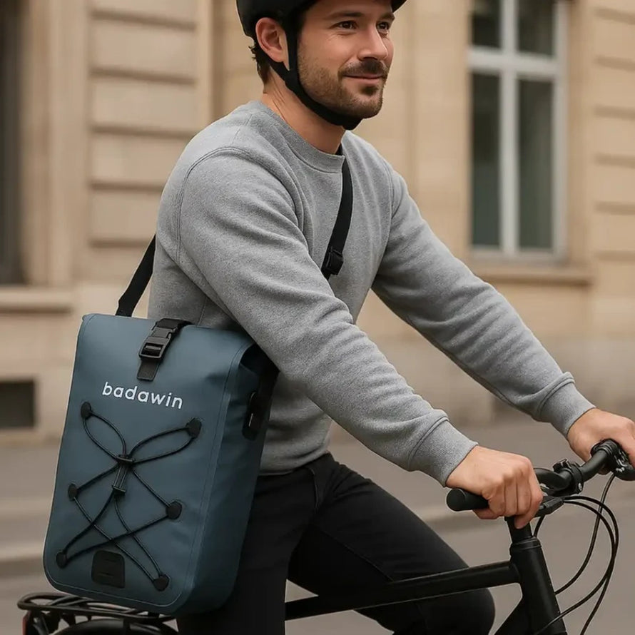 Sacoche Badawin Hind 25L bleu, porte-bagages convertible en bandoulière, pratique pour cyclistes urbains