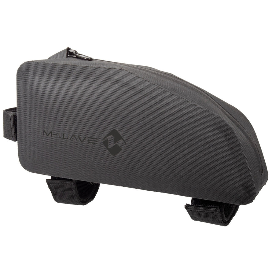 sacoche top tube m-wave rough ride ii noire vue de profil avec fermeture éclair étanche et fixation velcro