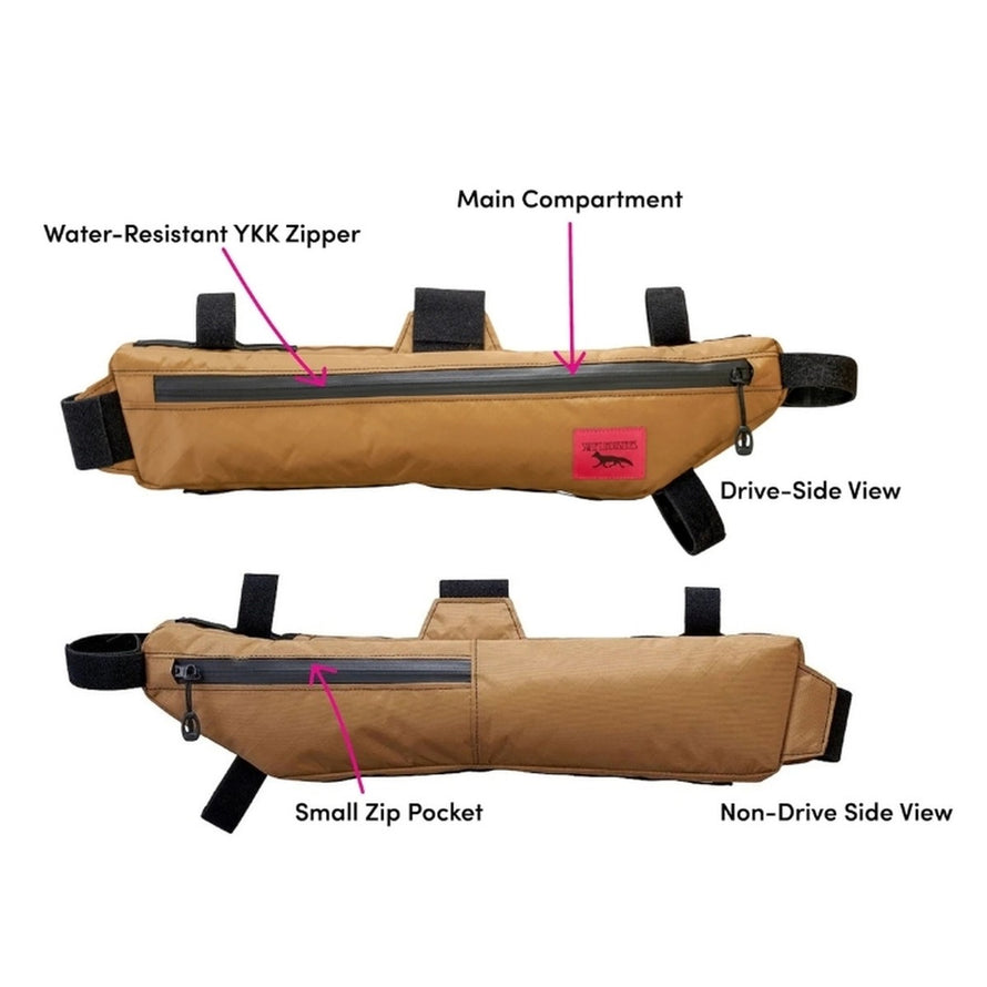 Sacoche cadre Hold Fast Swift Industries 2,75 à 4L tan avec poches zippées résistantes pour bikepacking