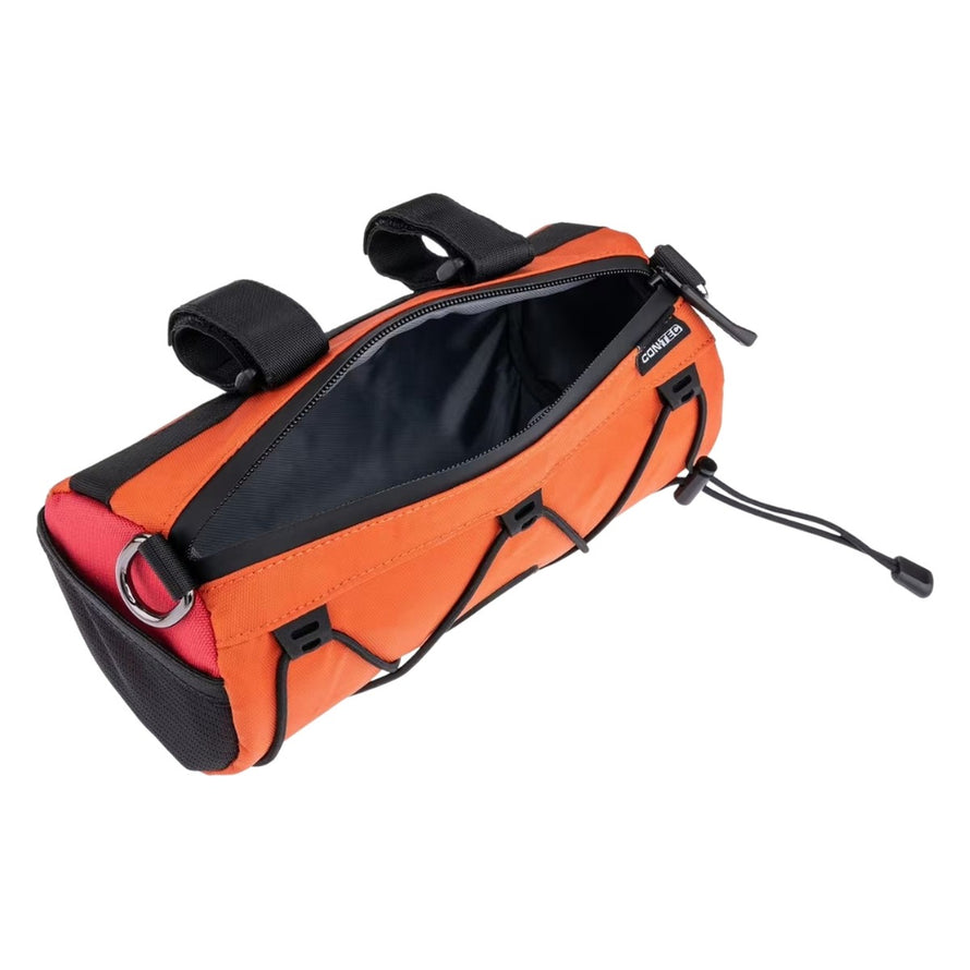 Sacoche de guidon Contec Urban Nomad 1.7 L orange ouverte, légère et pratique, marque 33 pour vélo urbain
