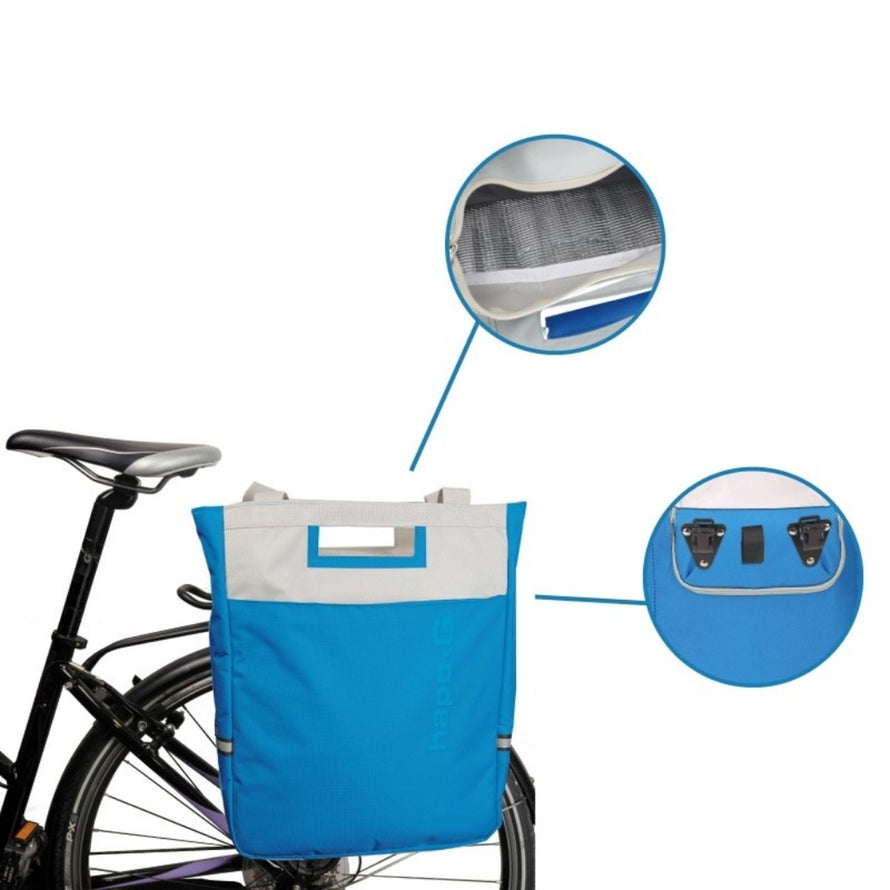 Sacoche isotherme Hapo-G 16L bleue pour velo avec isolation thermique et fixation robuste pour garder boissons et repas frais