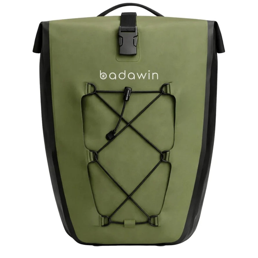 Sacoche porte-bagages vélo Badawin Hind 25L verte, convertible en bandoulière, résistante et pratique pour cyclistes urbains