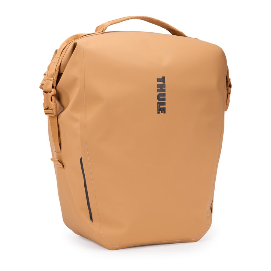 Sacoche Thule Shield InLock beige pour porte-bagages, étanche et sécurisée, idéale pour trajets urbains à vélo
