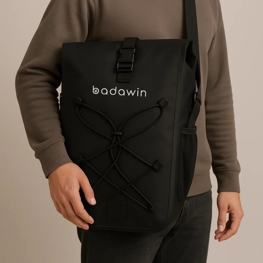 Sacoche vélo Badawin Hind 25L noire, porte-bagages et bandoulière, idéale pour déplacements urbains