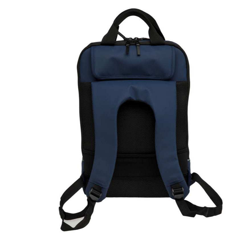 Sacoche convertible en sac à dos Nevada Backpack Newlooxs de couleur bleue, vue de derrière avec les bretelles. 
