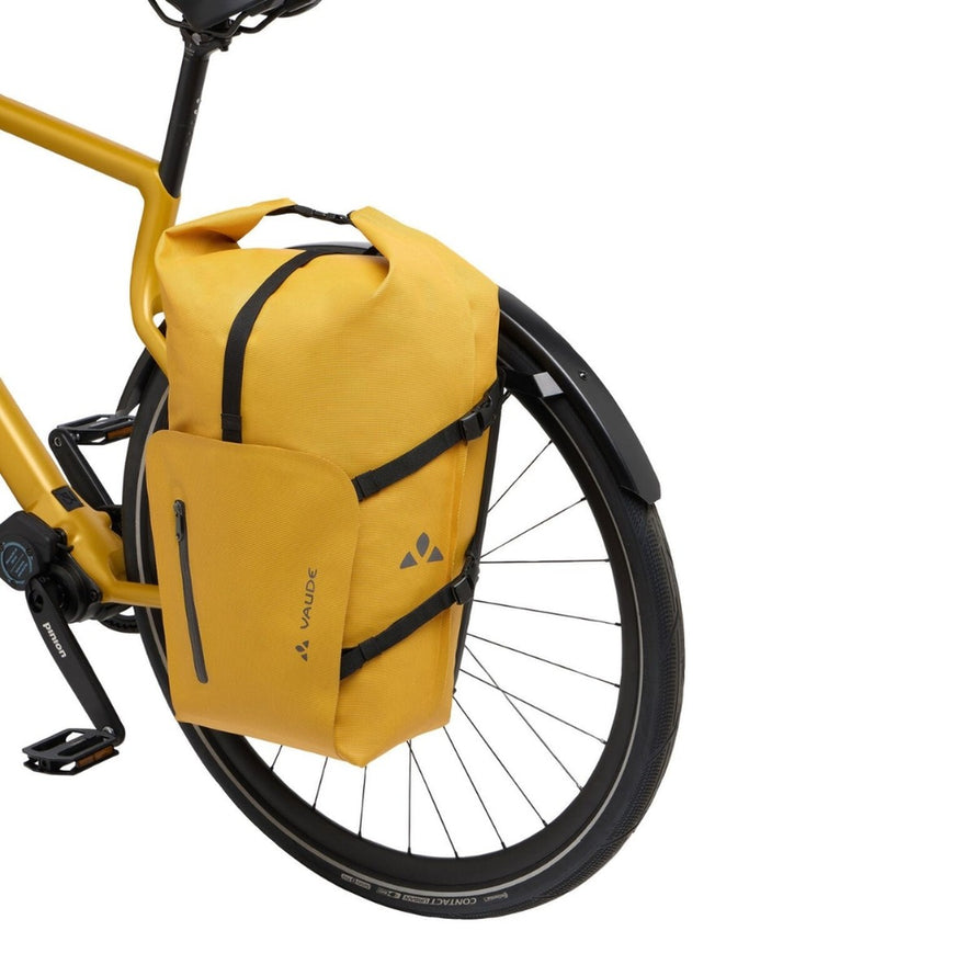 Sacoche de velo Vaude Free Cargo jaune, fixation arriere et resistant pour un transport velo securise et pratique