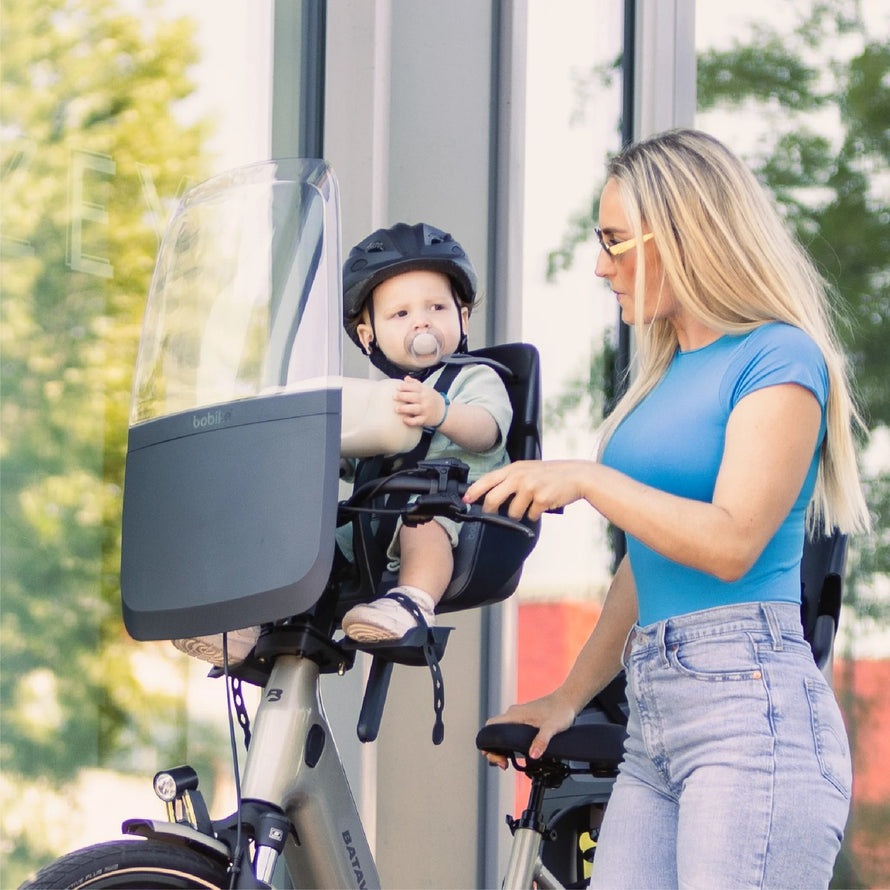Siège vélo avant Bobike Exclusive Evolve Mini ICR avec écran pare-brise intégré pour enfant 9 à 15 kg