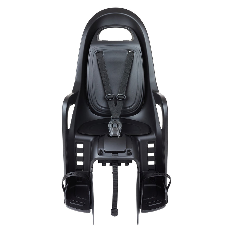 Siège vélo enfant Polisport Groovy MIK-HD noir avec harnais de sécurité et repose-pieds ajustables pour 9 mois à 6 ans