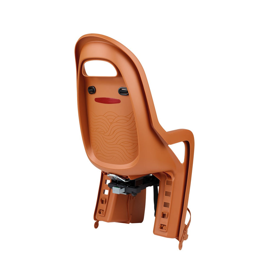 Siège vélo enfant Polisport Groovy MIK-HD vue arrière couleur terre cuite pour enfants de 9 mois à 6 ans avec fixation MIK sécurisée