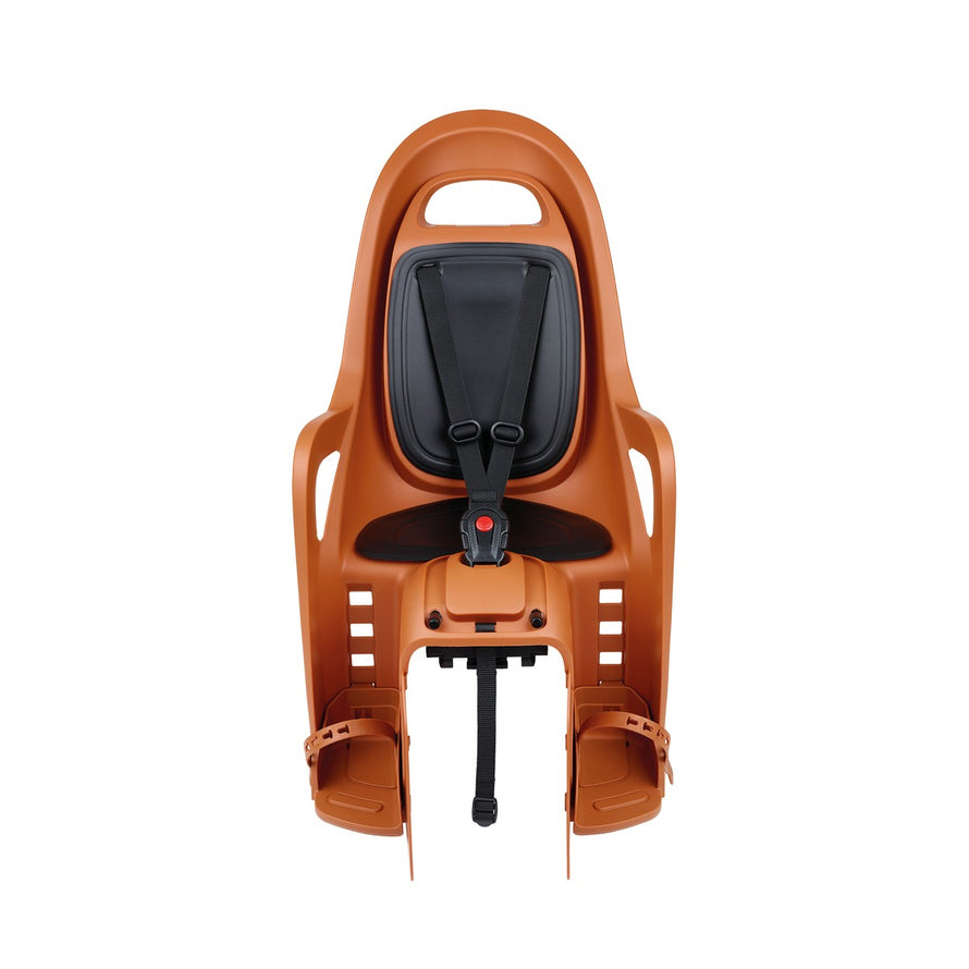Siege velo enfant Polisport Groovy MIK-HD 9 mois a 6 ans couleur terre cuite avec harnais et repose-pieds ajustables