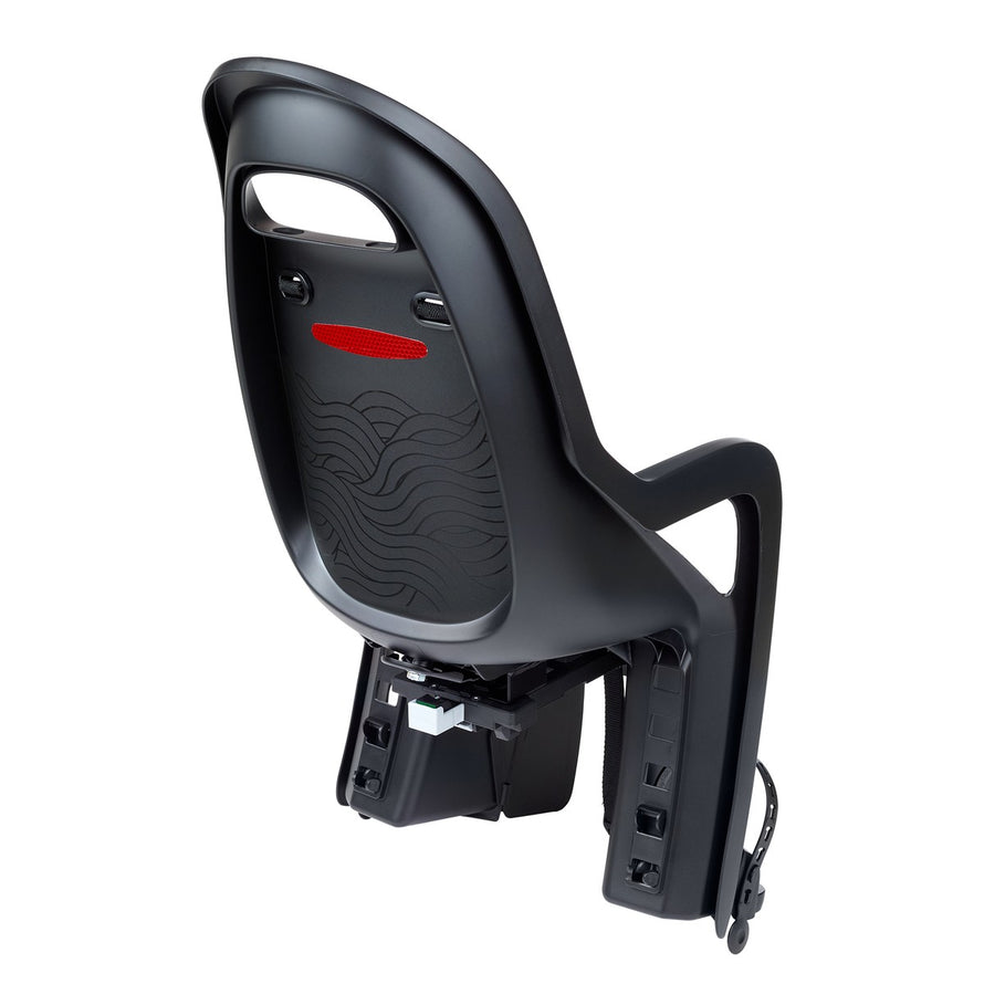 Siège vélo enfant Polisport Groovy MIK-HD noir vue arrière avec système de fixation MIK sécurisé pour enfants 9 mois à 6 ans