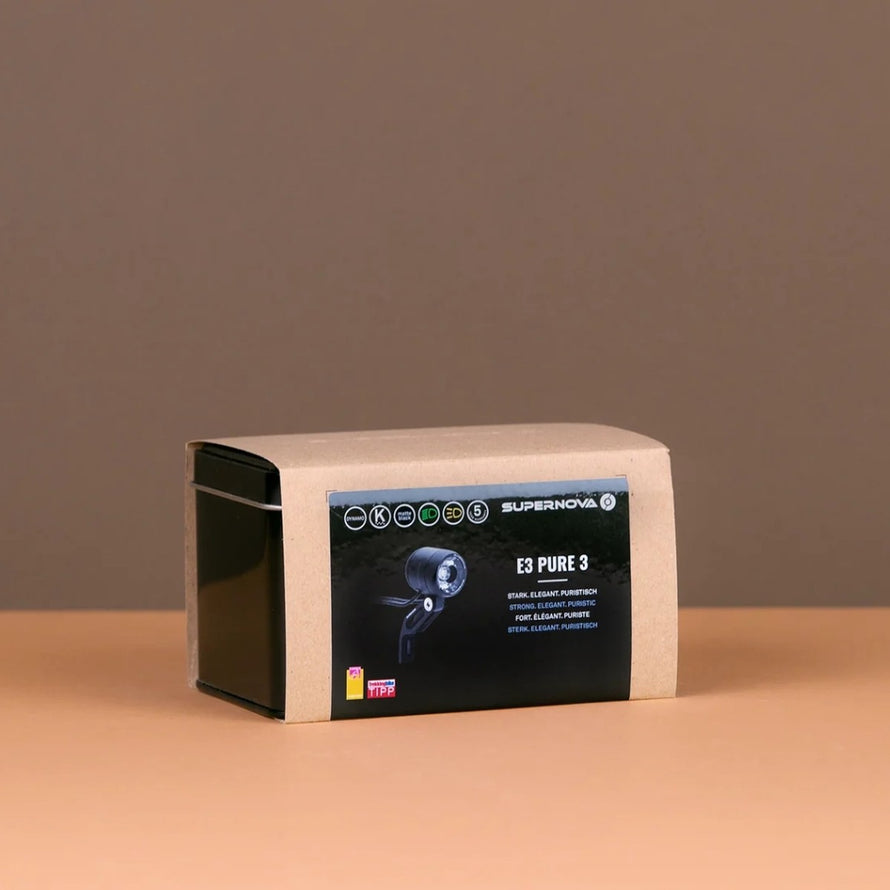 Phare dynamo Supernova E3 Pure 3 205 lumens, éclairage vélo puissant et compact pour montage sur fourche
