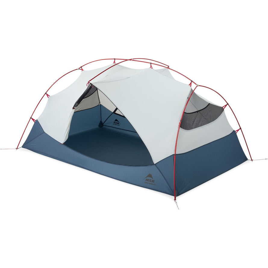 Tente MSR Hubba Hubba HD 2P avec armature rouge et espace intérieur optimisé pour bivouac à deux personnes