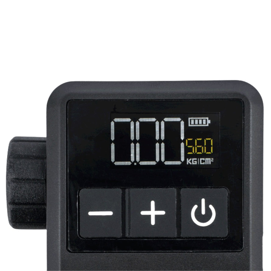 Ecran digital et commandes du mini compresseur Topeak E-Booster Digital Mini pour un gonflage précis