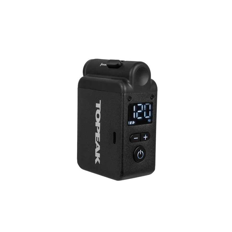 Pompe electrique compacte Topeak E-Booster avec ecran digital pour un gonflage precis en bikepacking
