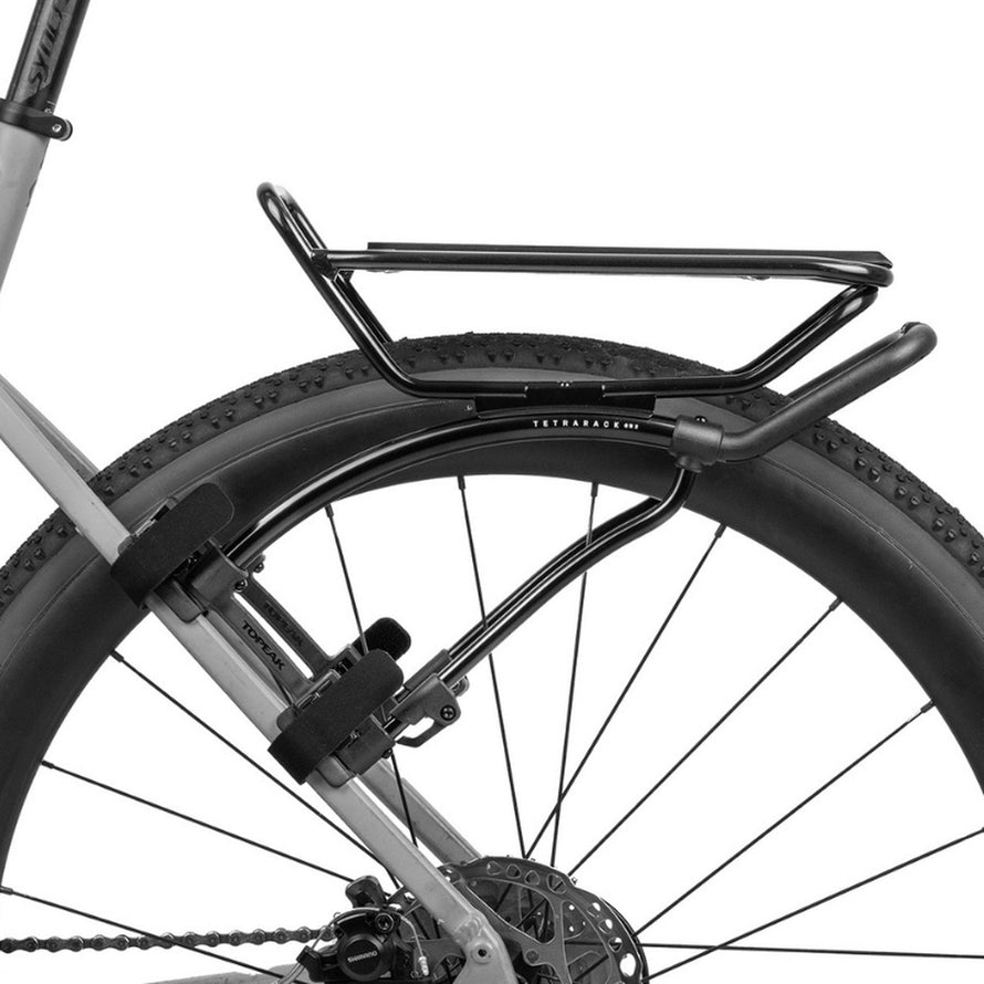 Porte-bagages Topeak TetraRack GR2 noir sans oeillet, fixation rapide et design compact pour vélo polyvalent