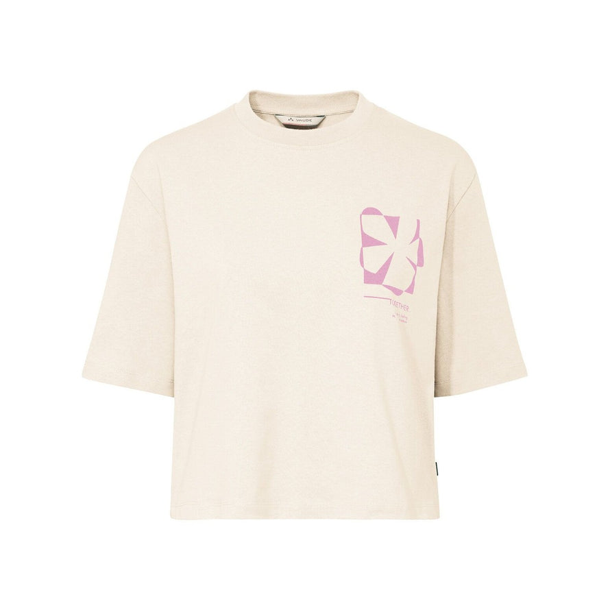 T-shirt Femme Vaude Redmont Heavyweight beige avec motif rose, style casual et confort pour le cyclisme
