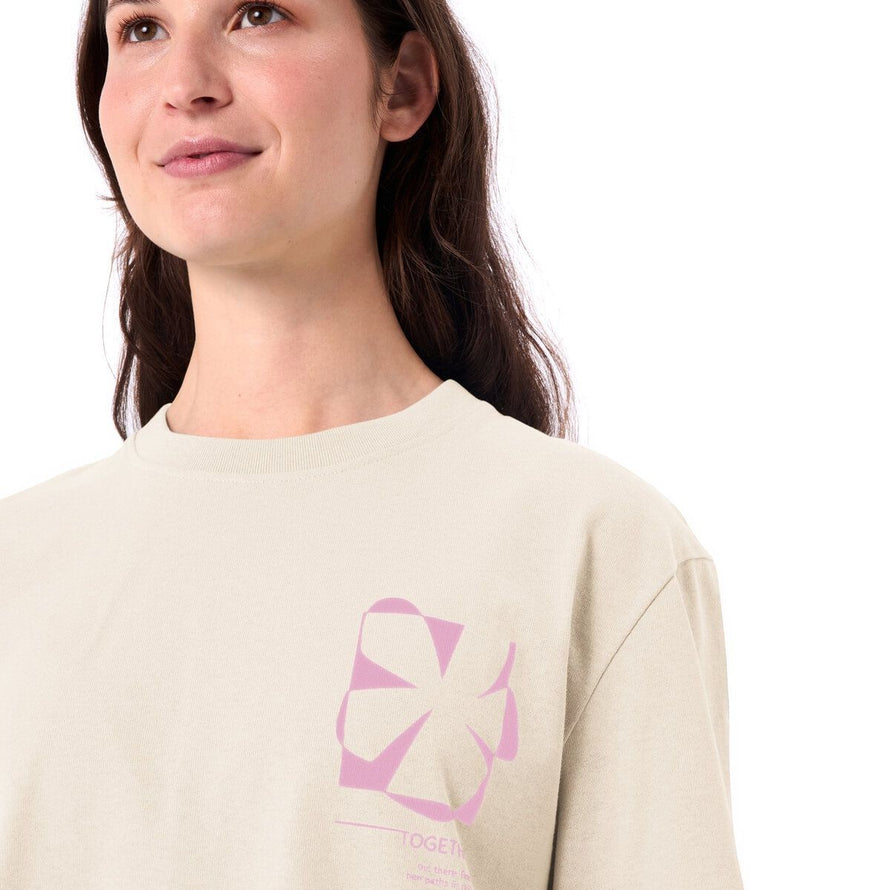 T-shirt Femme Vaude Redmont Heavyweight beige avec motif rose, confortable et stylé pour cyclisme