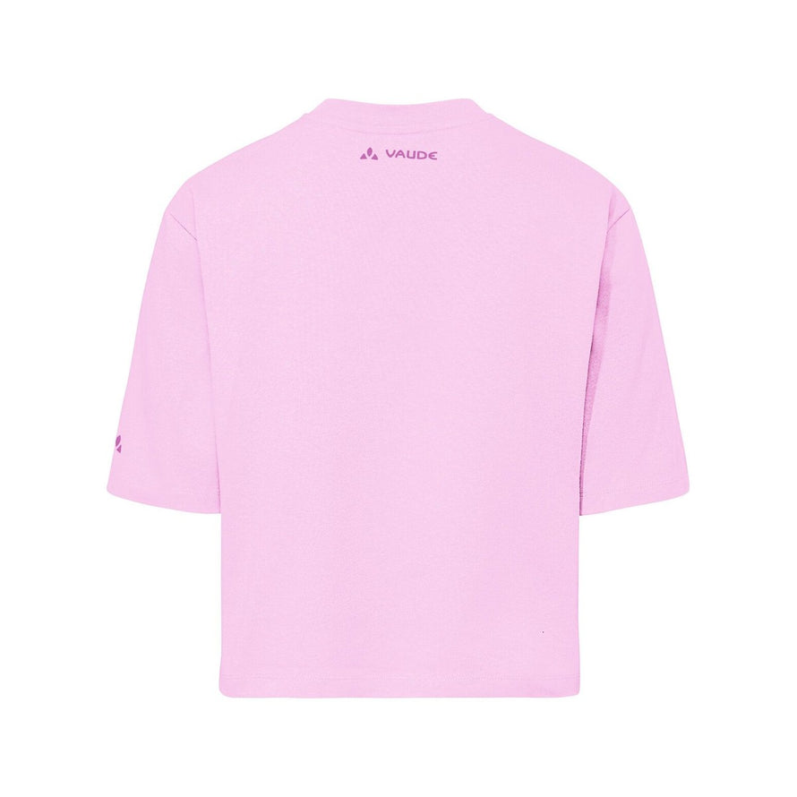 T-shirt Femme Vaude Redmont Heavyweight rose vue dos avec logo discret, idéal cyclisme et confort