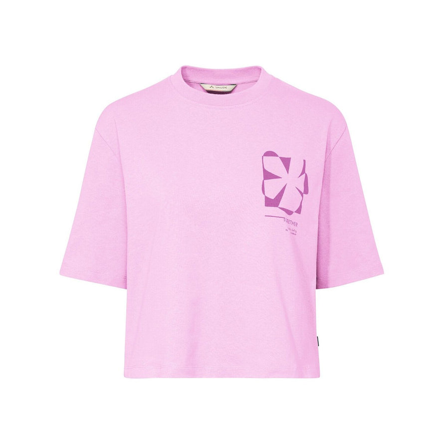 T-shirt Femme Vaude Redmont Heavyweight rose clair avec motif graphique, style urbain et confort optimal
