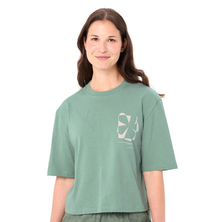 T-shirt Femme Vaude Redmont Heavyweight vert avec motif graphique clair, confortable et stylé pour cyclisme