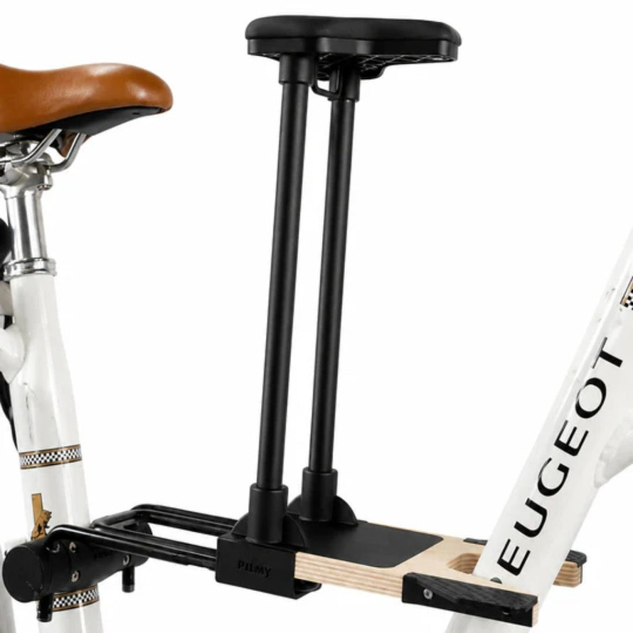 Siège vélo avant Tximy pour enfants 5 à 10 ans avec support bois et fixation métal sur cadre
