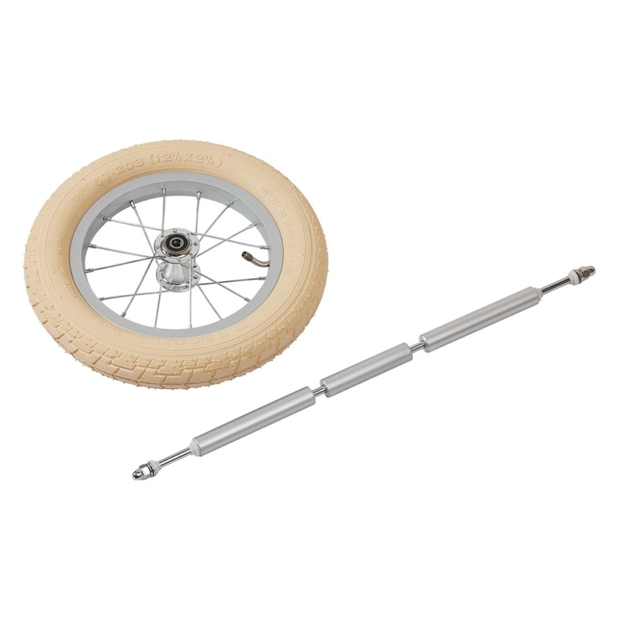 Roue avant beige et axe de fixation pour draisienne evolutive 2-en-1 Urban Iki convertible en tricycle