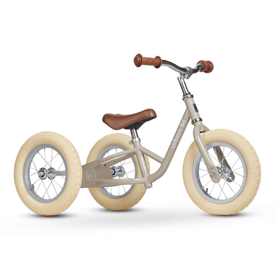 Draisienne evolutive 2-en-1 Urban Iki beige avec selle cuir, convertible en tricycle pour enfants