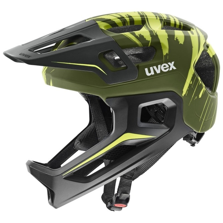 Casque VTT integral enfant Uvex React JR Fullface vert et jaune pour une protection maximale en descente