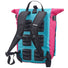 Sacoche vélo convertible sac à dos Vario Ortlieb vue dos avec bretelles rembourrées bleu et rose