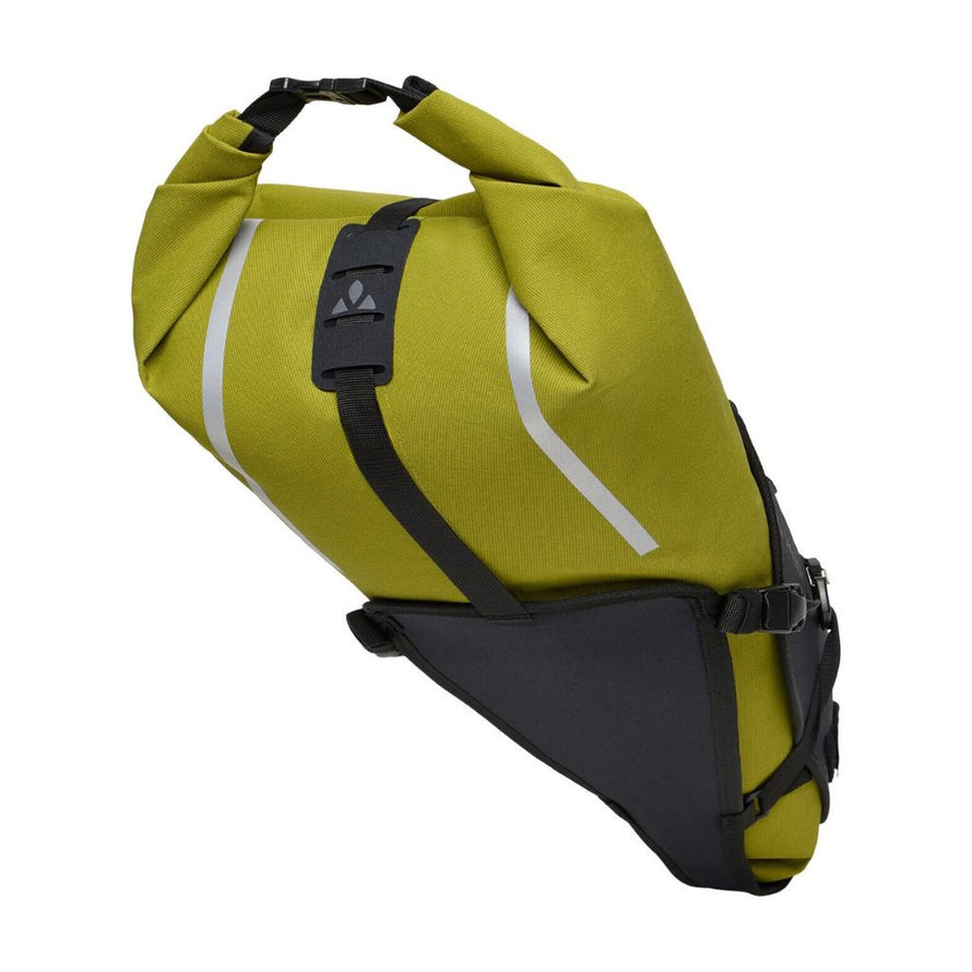 Sacoche de selle Vaude Trailsaddle Cage 15L verte, étanche et robuste, fixation sécurisée pour bikepacking et VTT