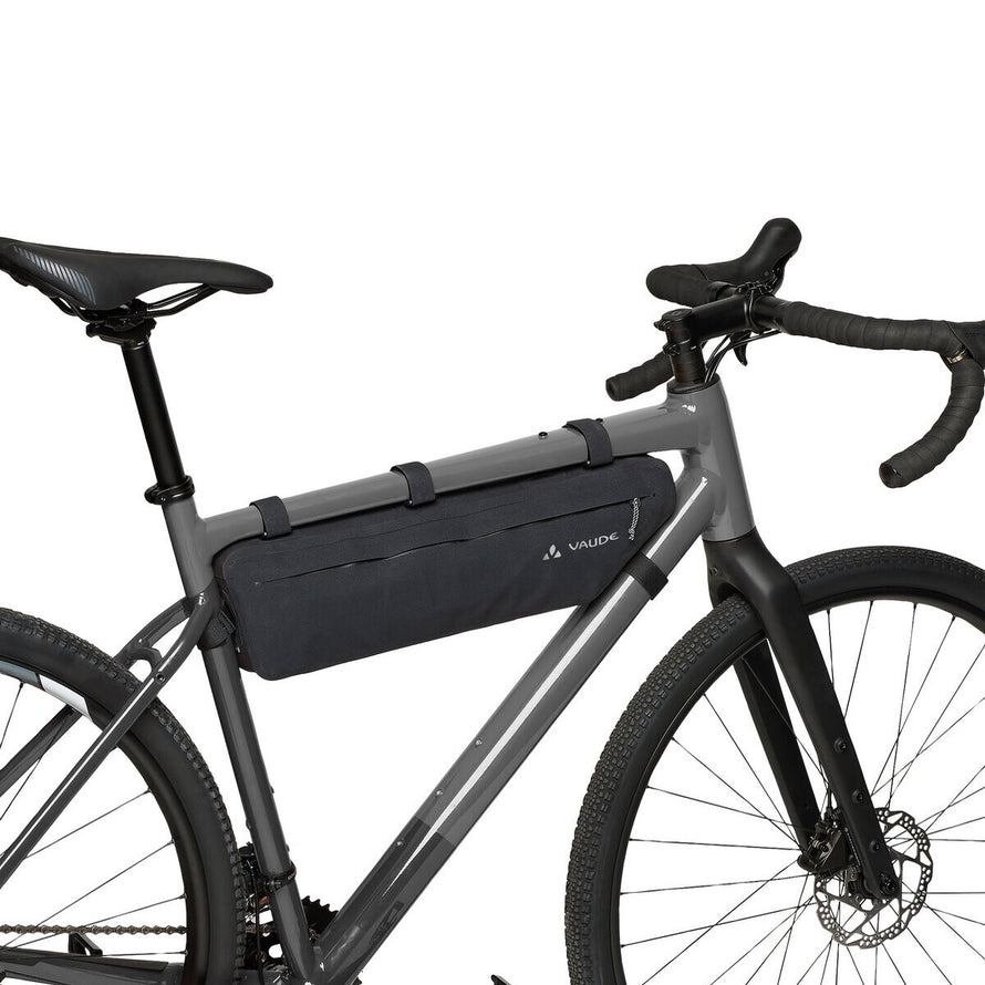 Sacoche de cadre Vaude Trailframe L noire etanche, parfaite pour bikepacking et sorties longues a velo