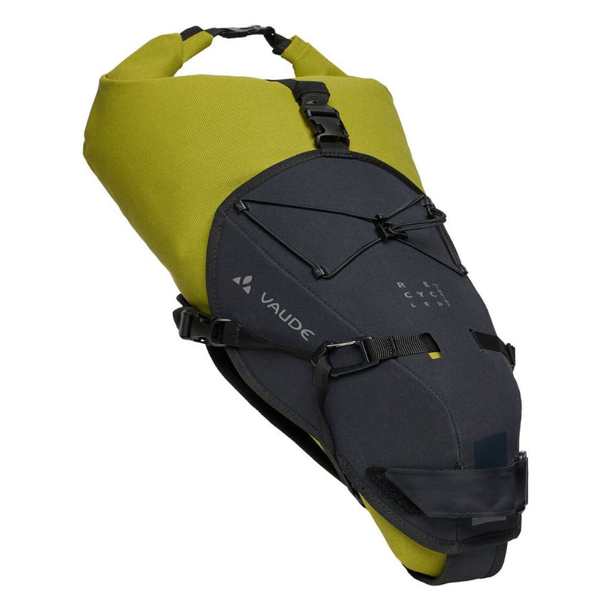 Sacoche de selle Vaude Trailsaddle Cage 15L verte et noire, étanche et robuste pour bikepacking et VTT