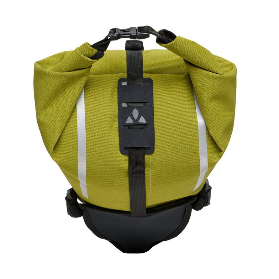 Sacoche de selle Vaude Trailsaddle Cage 15L verte, étanche et compacte, idéale pour bikepacking et aventures VTT