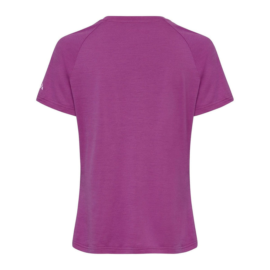 T-shirt Essential en laine femme Vaude couleur lilas, idéal pour confort et performance en cyclisme