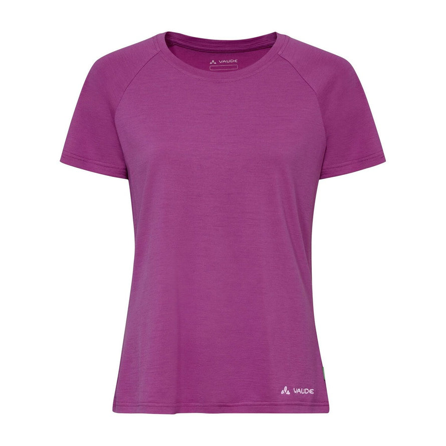 T-shirt Essential en laine pour femme Vaude couleur rose, idéal pour le confort et la performance à vélo
