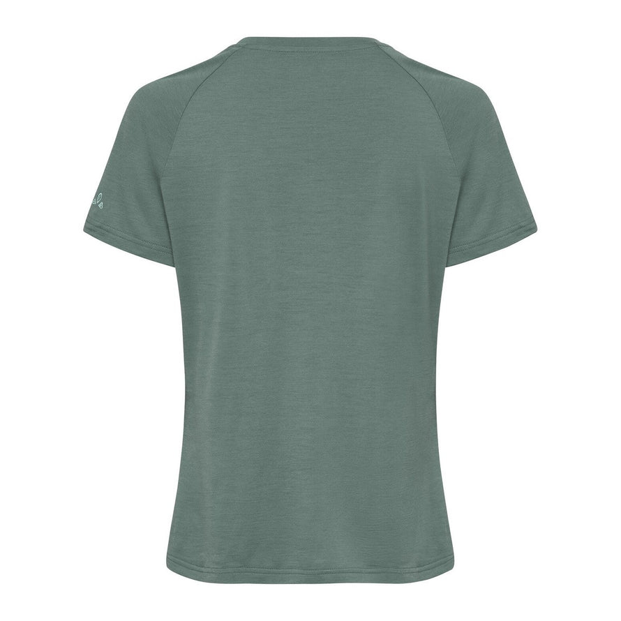 T-shirt Essential en laine femme Vaude vert gris, confortable et respirant pour cyclisme