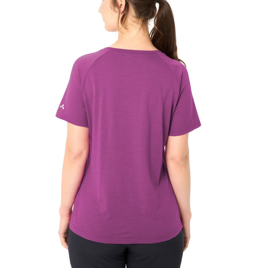 T-shirt femme Vaude Essential merinos violet clair, confortable et respirant pour le cyclisme