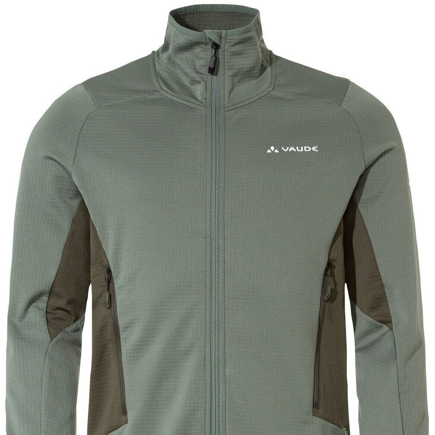Veste polaire homme Vaude Monviso Fleece FZ Jacket II kaki avec zip complet et poches zippées pour activités outdoor