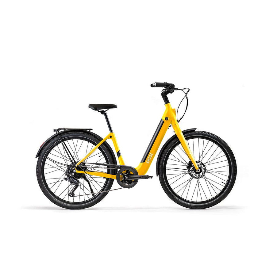 Vélo électrique clignotants integres Ellipse E2 ST Chaîne Fourche Rigide Jaune Tige de Selle Rigide Cruiser