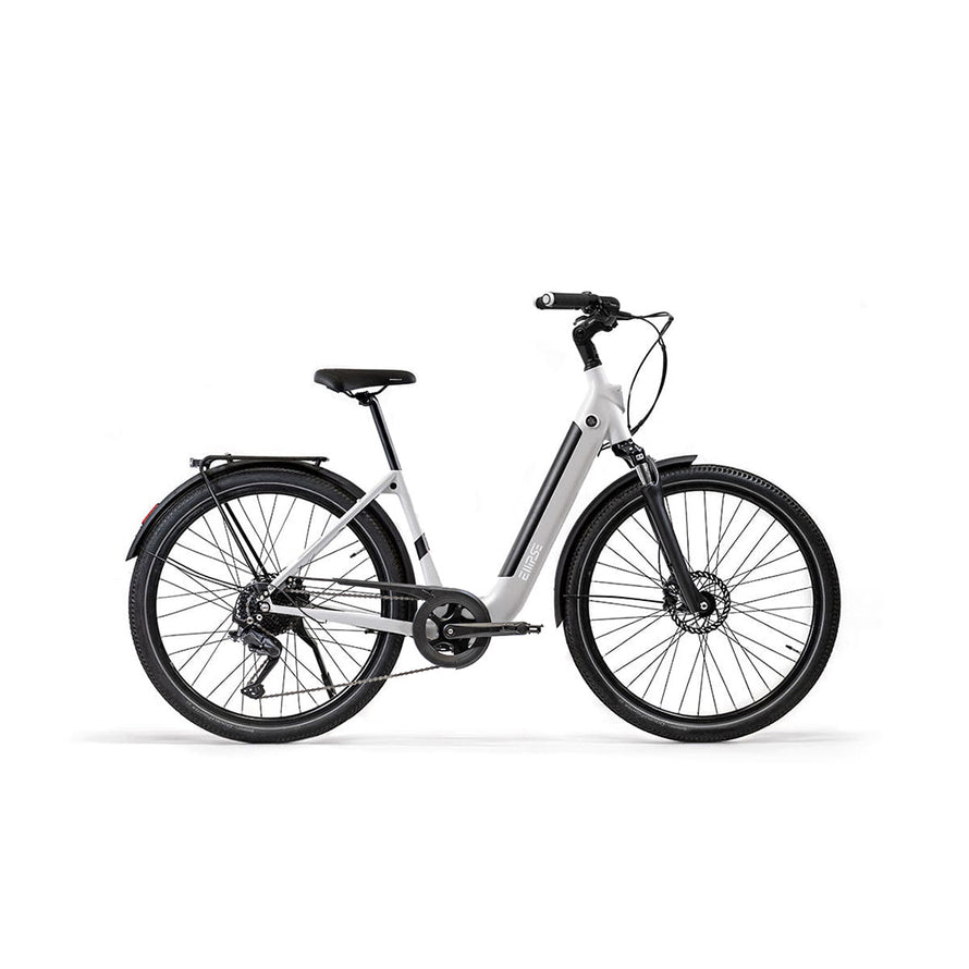 Vélo électrique clignotants integres Ellipse E2 ST Chaîne Fourche Suspendue Gris Lune Tige de Selle Rigide Cruiser