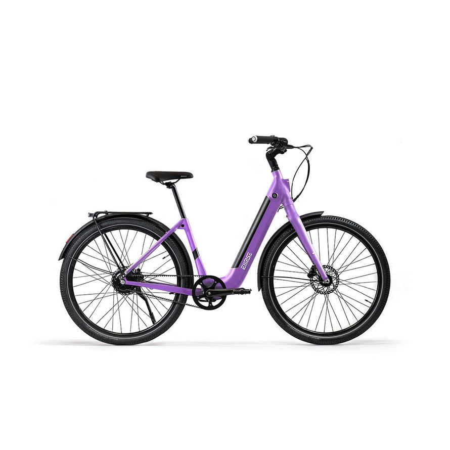 Vélo électrique clignotants integres Ellipse E2 ST Courroie Fourche Rigide Violet Tige de Selle Rigide Cruiser