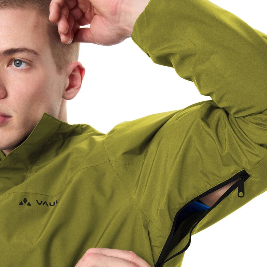 Veste imperméable homme Vaude Strathcona verte avec zip d'aération sous les bras pour une meilleure ventilation
