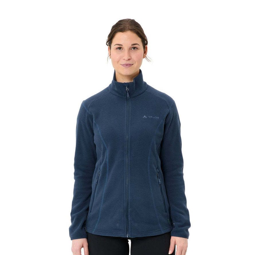 Veste polaire femme Vaude Rosemoor II bleu marine avec zip intégral et coupe ajustée pour activités outdoor