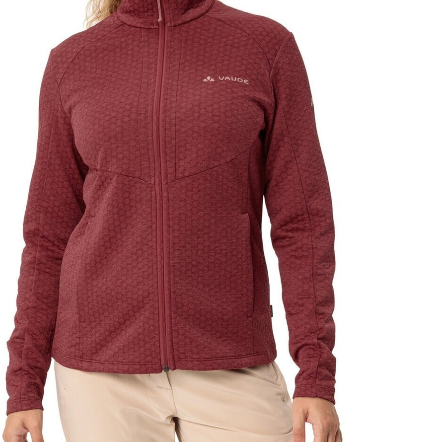 Veste polaire femme Vaude Skomer SC bordeaux avec zip intégral, idéale pour randonnée et confort outdoor