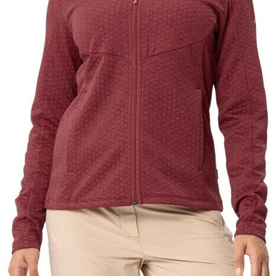 Veste polaire femme Vaude Skomer SC bordeaux avec texture hexagonale pour randonnée et confort outdoor