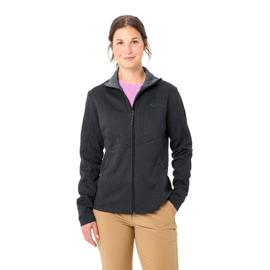 Veste polaire femme Vaude Skomer SC noire à fermeture éclair, idéale pour randonnée et activités outdoor