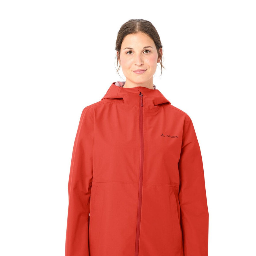 Veste Vaude Elope 3 couches femme rouge avec capuche et zip intégral, imperméable et coupe-vent pour cyclisme - vue 2