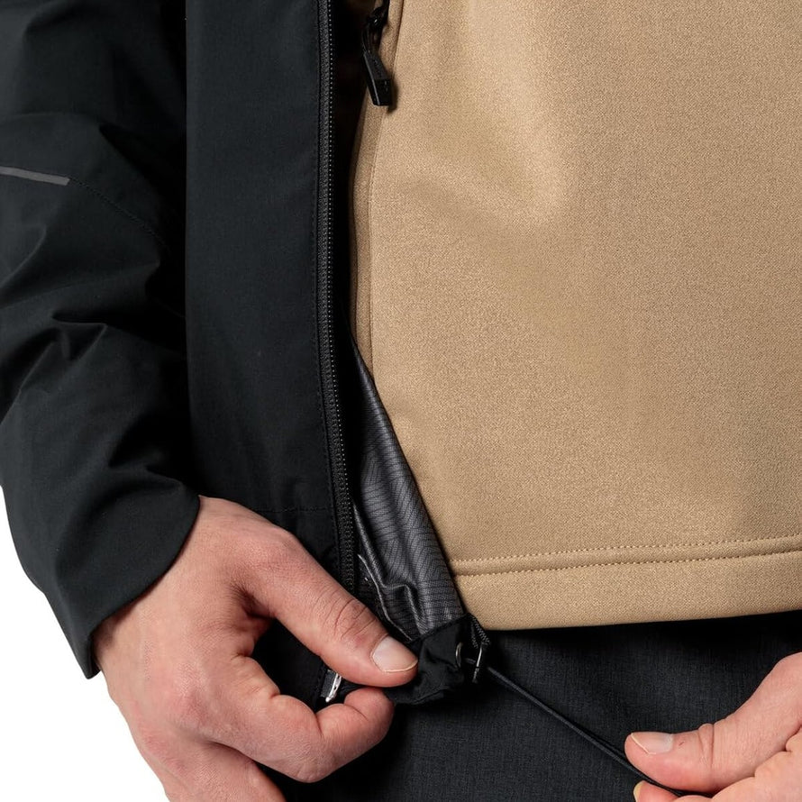 Veste velo homme Vaude Yaras 3 en 1 reglable noire et beige, ideale pour cyclisme toutes saisons